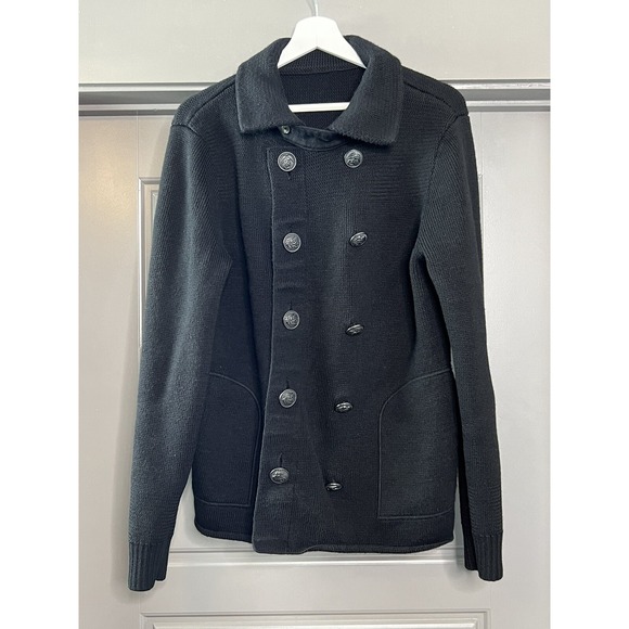 Vince Jacket Womens Large Black‎ 100% Wool Knit Double Breasted Military Style - Picture 2 of 13